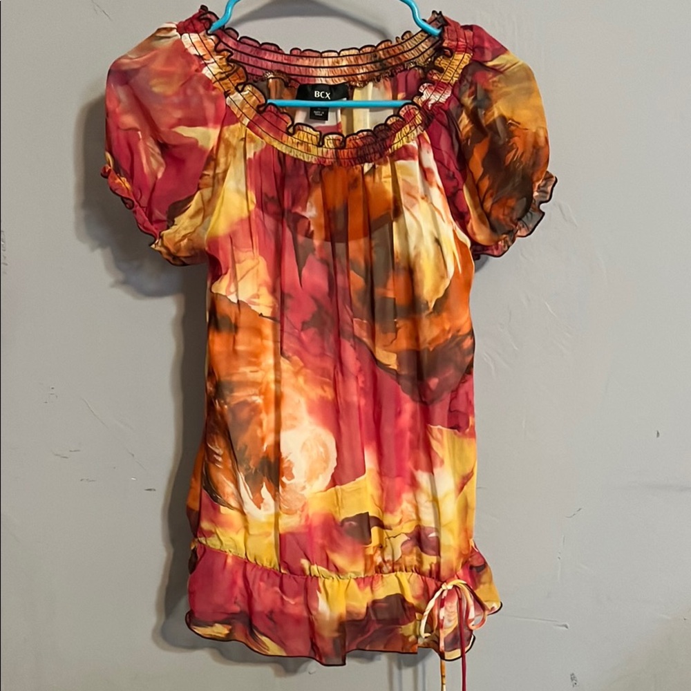 BCX Women's Red and Orange Floral Blouse